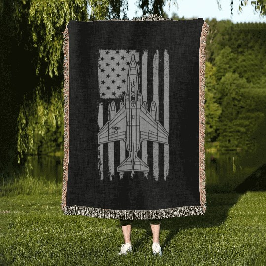 F-4 Phantom Fighter Jet Airplane American Flag F4 Woven Blankets