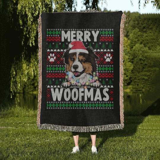 Border Miniature Shepherd Christmas Pajama Woven Blankets