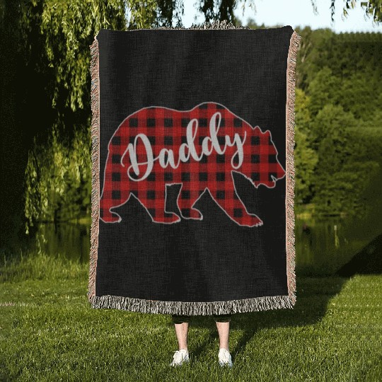 Red Plaid Daddy Bear Matching Buffalo Family Pajam Woven Blankets