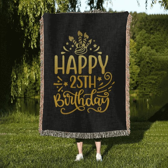 Happy 25th Birthday Presents 25 Year Old Gift Gold Woven Blankets