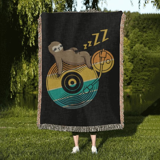 Music Vinyl LP Collection Cute Sleeping Sloth Woven Blankets