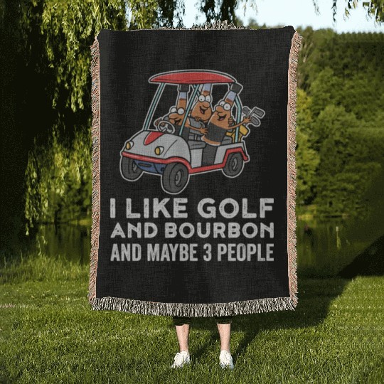 I Like Golf And Bourbon Funny Golf Gift Woven Blankets