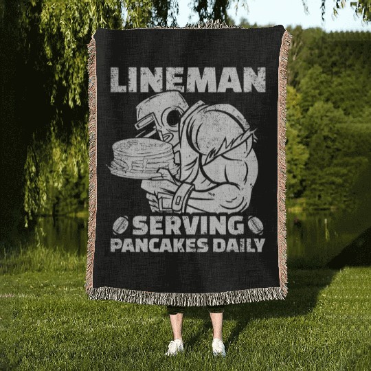 Lineman Serving Pancakes Daily Football Gift Woven Blankets