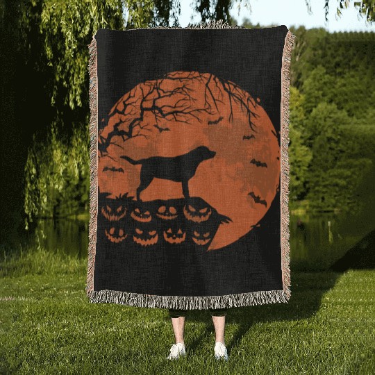 Labrador Retriever And Moon Halloween Dog Lover Woven Blankets