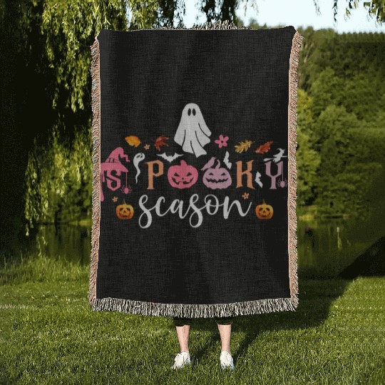 Funny Halloween Retro Spooky Season Woven Blankets