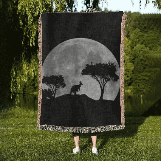 Great Kangaroo By Night Woven Blankets