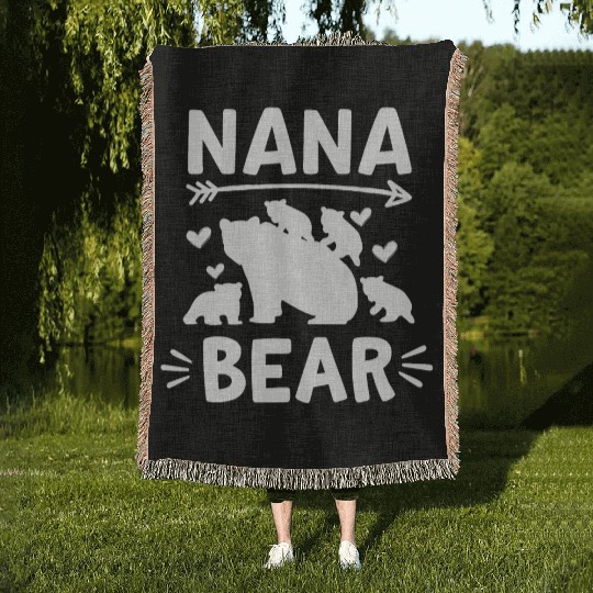 Nana Bear 4 Cubs Cute Grandparents Day Gift 4 Gran Woven Blankets