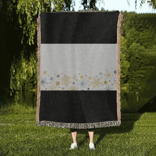 Elegant Snowflakes White Gold Silver Woven Blankets