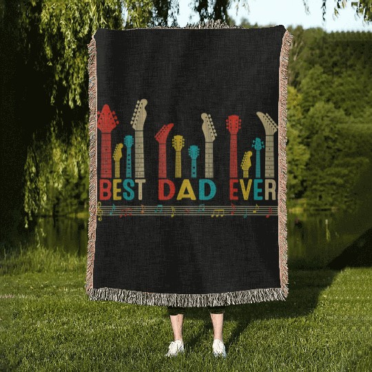 Best Dad Ever Daddy Guitar Vintage Woven Blankets