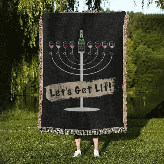 Let's Get Lit Wine Lovers Hanukkah Woven Blankets