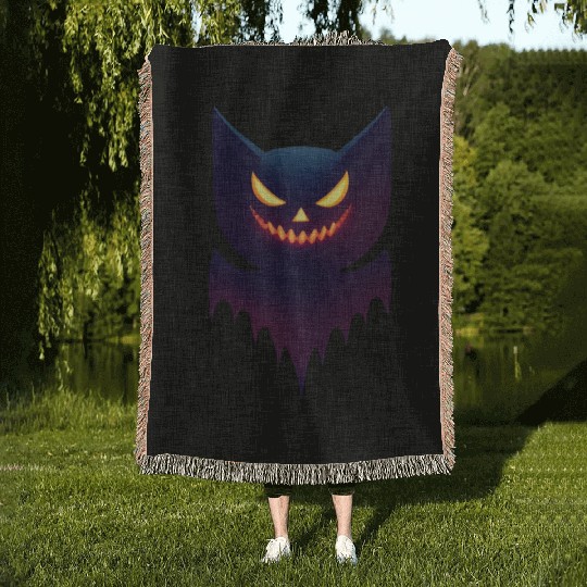 Bat Pumpkin Halloween Woven Blankets