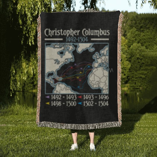 Columbus day america map Christopher Columbus Woven Blankets