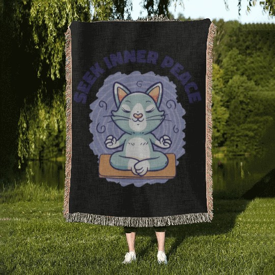 Serenity Cat Yoga Cat Owner Meditation Yoga Fan Woven Blankets