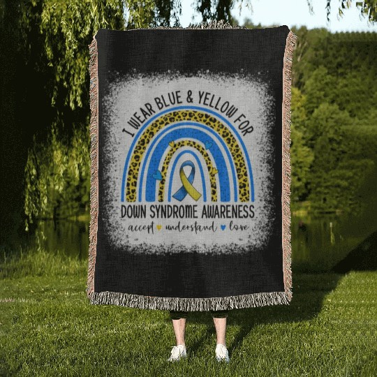 I Wear Blue Yellow For Down Syndrome Awareness Woven Blankets