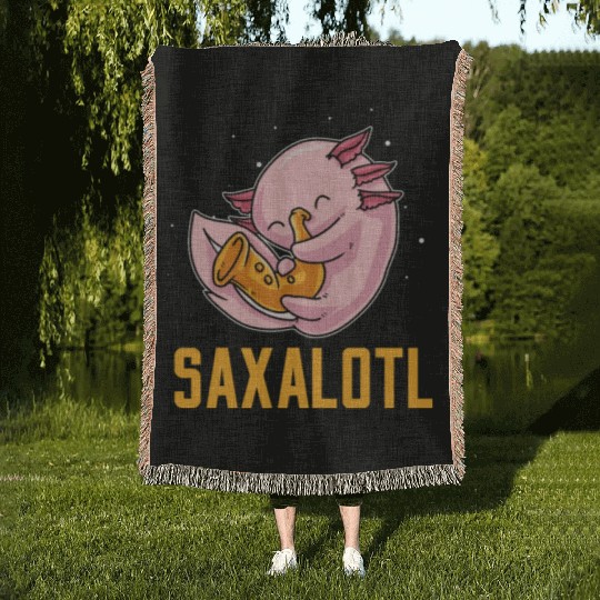 Axolotl Saxophone Saxalotl Saxophonist Woven Blankets