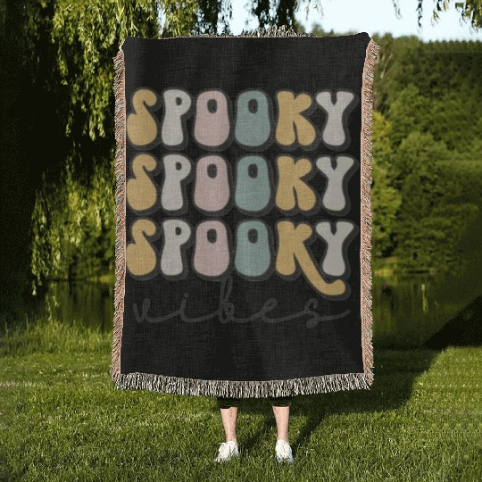 Spooky Vibes Groovy Halloween Trick Or Treat Woven Blankets