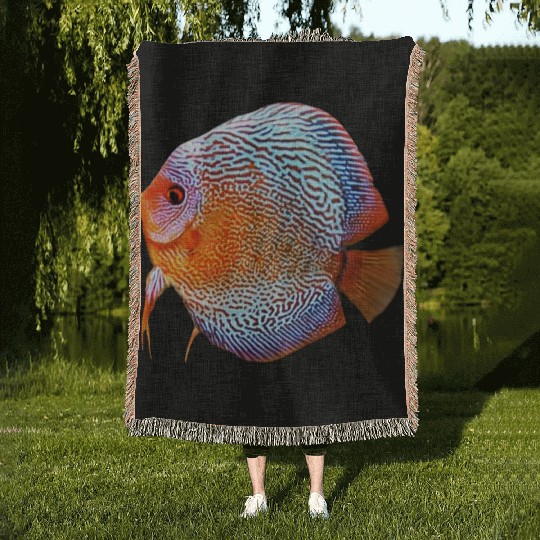 DISCUS FISH - Snakeskin, orange/blue Woven Blankets
