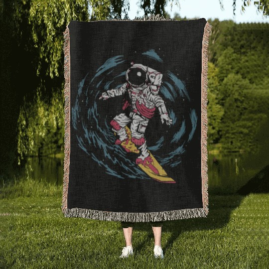 Space astronaut science planets astronomy design Woven Blankets