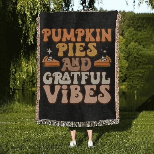 Retro Pumpkin Pies Grateful Vibes Thanksgiving Woven Blankets