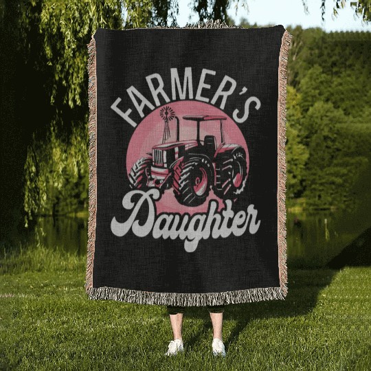 Farming Farmer Daughter Tractor Woven Blankets