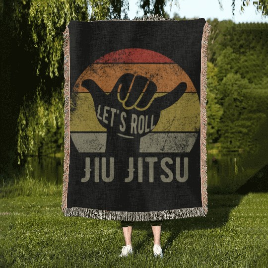Jiu Jitsu costume of vintage BJJ let's roll Woven Blankets