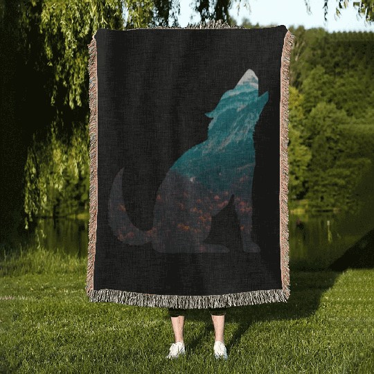 The Wilderness calls Wolf Forest Mountains Nature Woven Blankets