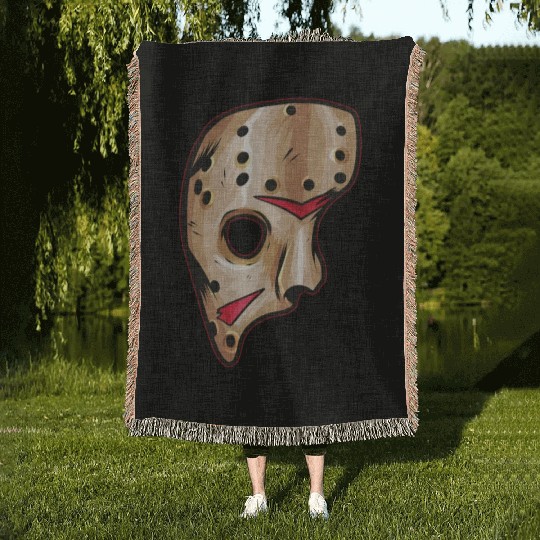 Scary Hockey Mask Costume Halloween Woven Blankets