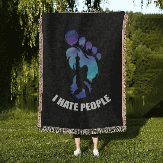 Bigfoot I Hate People Funny Big Foot Sasquatch Woven Blankets