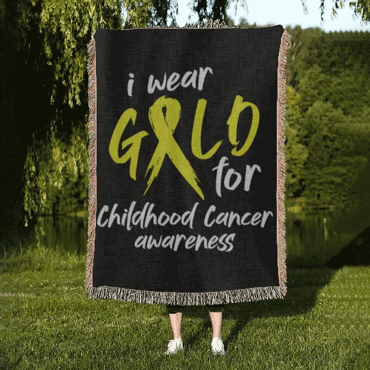 I Wear Gold For Childhood Cancer Awareness Woven Blankets