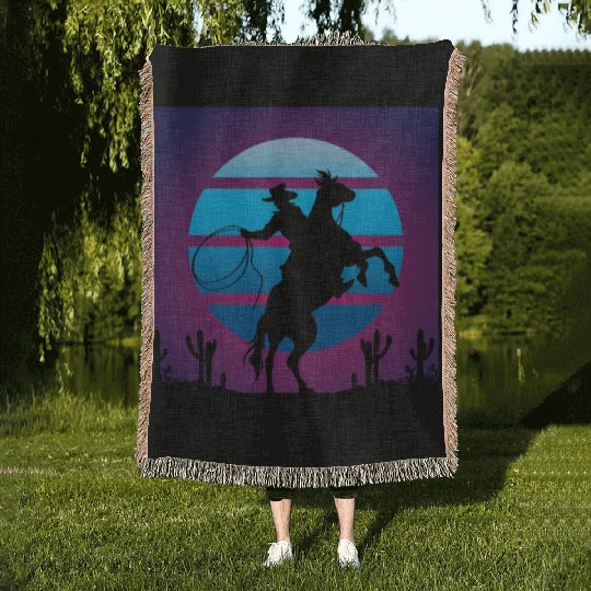Synthwave Cowboy Rancher Gift Woven Blankets