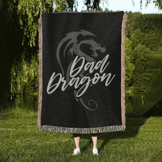 Dad Dragon - Father's Day Dragon Lover Mythical Woven Blankets