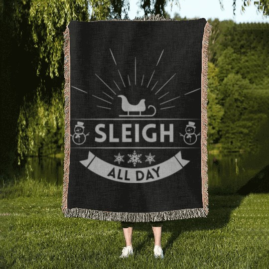 Sleigh all day Winter Christmas Holiday Woven Blankets