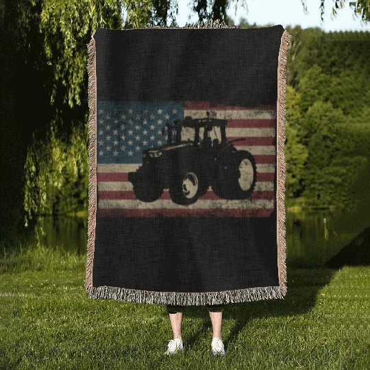 Farming Farmer American Flag Us Woven Blankets
