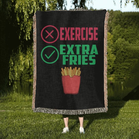 Exercise Extra Fries Chips Workout Gym Woven Blankets