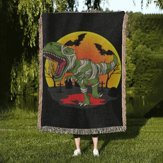 Mummy T-Rex Dinosaur Trick Or Treat Halloween Woven Blankets