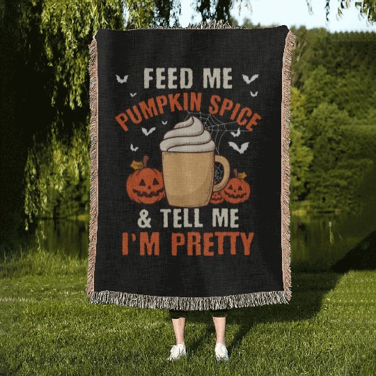 Feed Me Pumpkin Spice Fall Halloween Woven Blankets