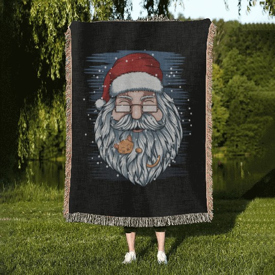 santa and kittens merry christmas Woven Blankets