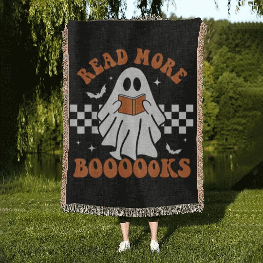 Cute Booooks Ghost Read More Books Funny Teacher Woven Blankets