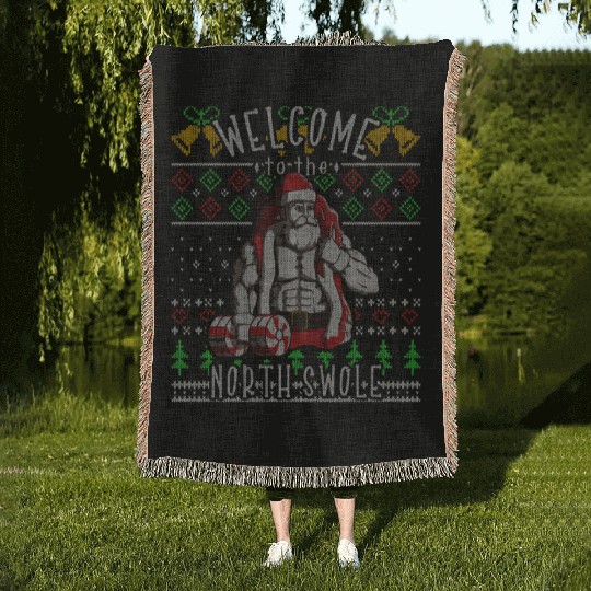 The North Swole Santa Claus Christmas Gym Funny Woven Blankets