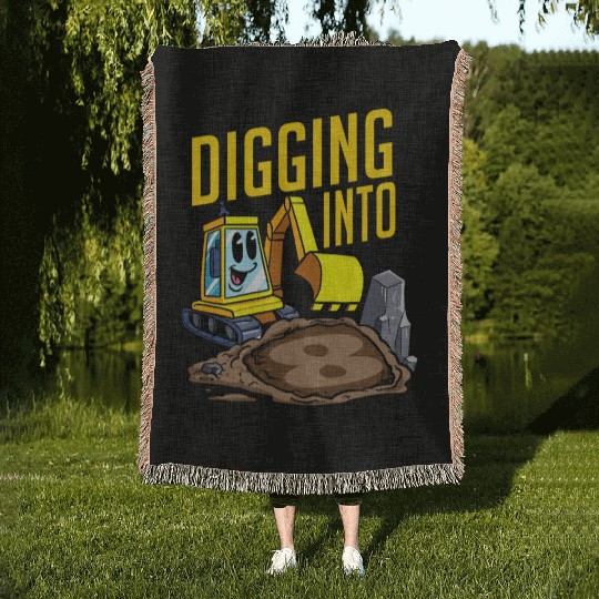 Excavator Driver Digging Into 8 Birthday Excavator Woven Blankets