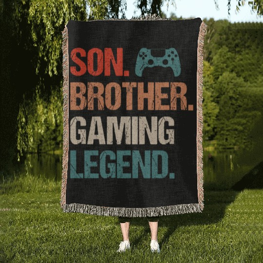 Son brother gaming legend gamer gift boy Woven Blankets
