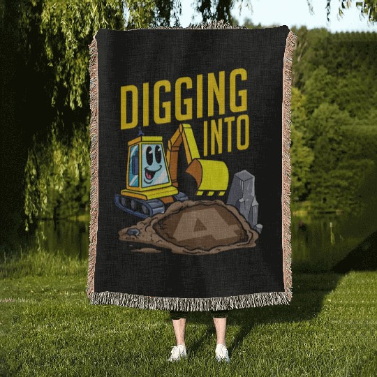 Excavator Driver Digging Into 4 Birthday Excavator Woven Blankets