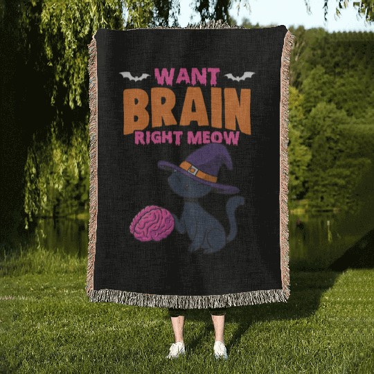Halloween Zombie Cat For A Trick Or Treat Brainy Woven Blankets