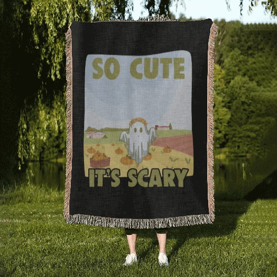 So Cute It's Scary Retro Pumpkin Farm Grost A Woven Blankets