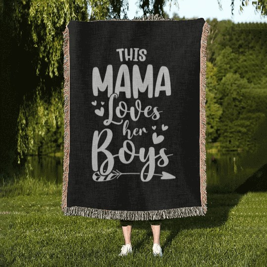 Womens This Mama Loves Her Boys Funny Mom Saying Woven Blankets