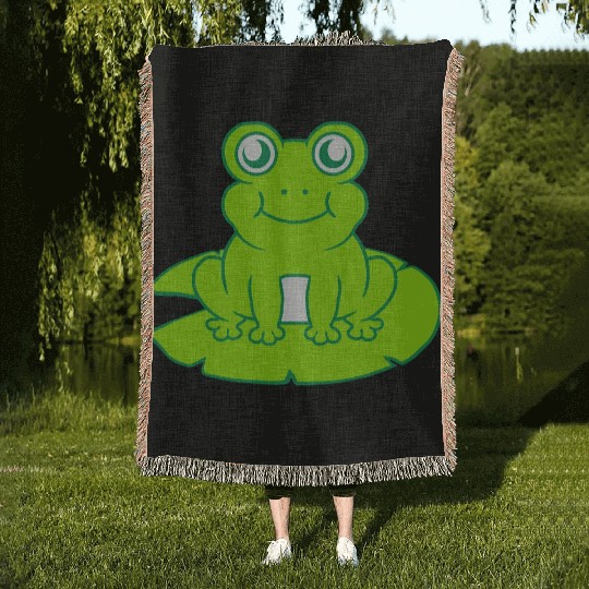 frog sitting water lily sea leaf Woven Blankets