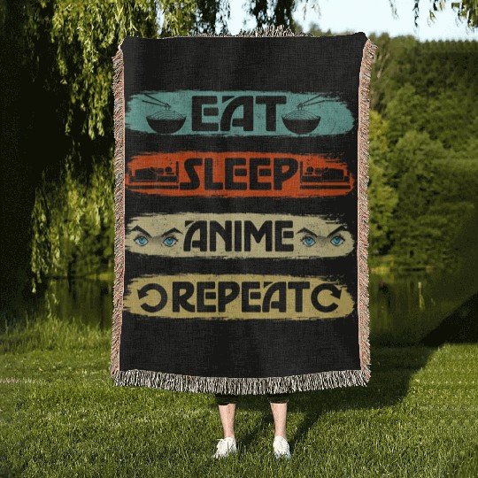 Eat Sleep Anime Repeat Ramen Kawaii Japanese Woven Blankets