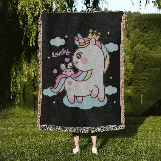 Pastel Kawaii Unicorn Boho Cute Vaporwave Aestheti Woven Blankets