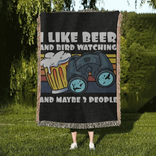 Birdwatching I Like Beer Binoculars Ornithologist Woven Blankets