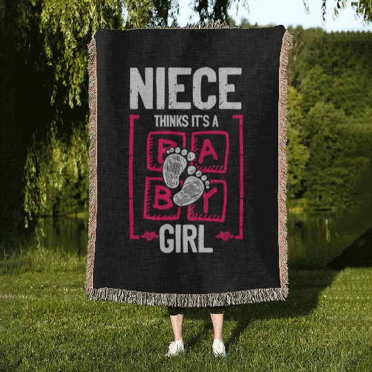 Niece Thinks It's a Girl Gender Reveal Funny Baby Woven Blankets